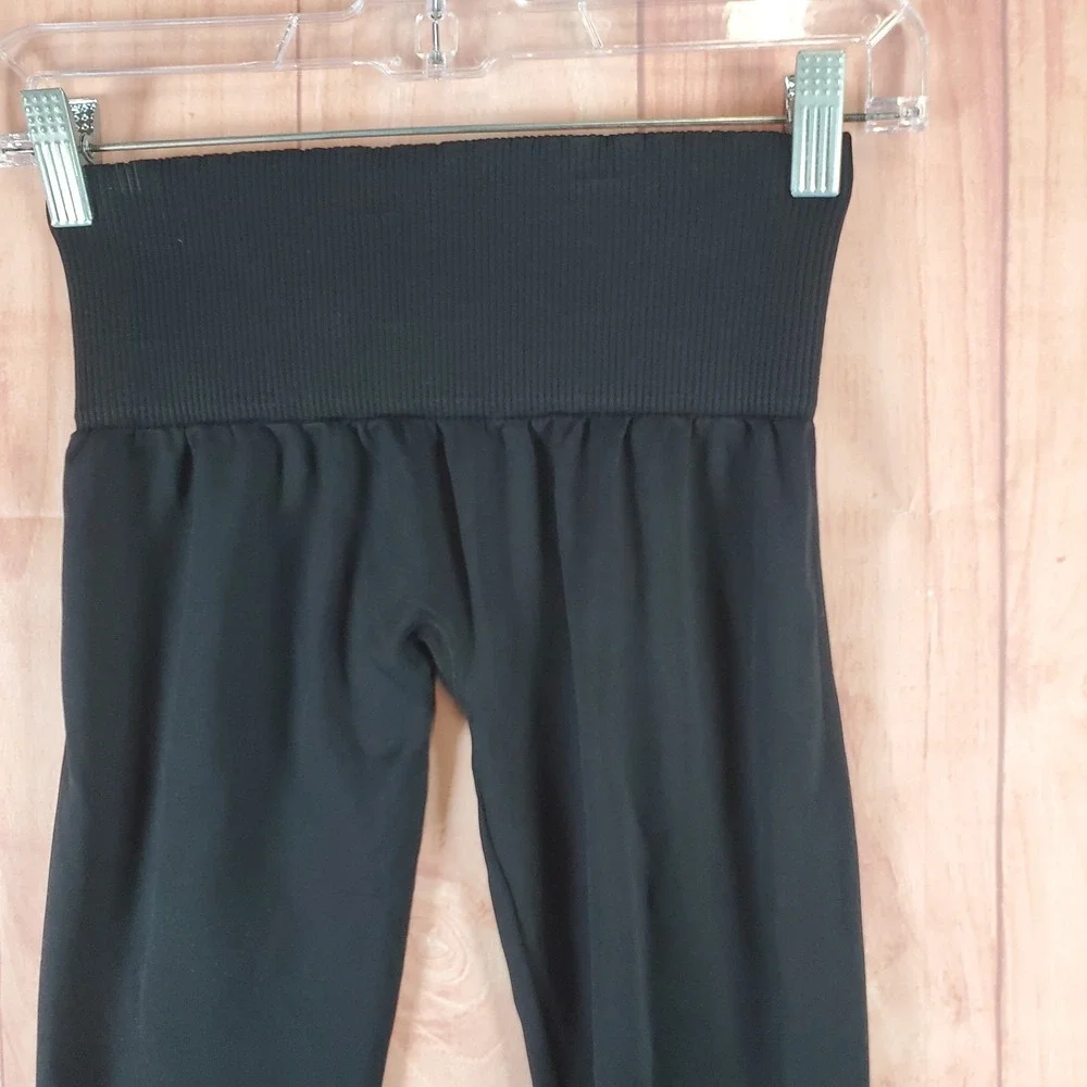 Free People Movement Leggings Womens M/L Black Nylon Stretch Ankle Lace Up Yoga